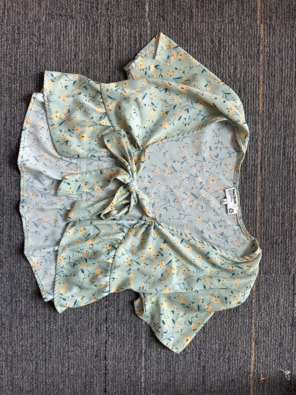 PacSun Mint Green Floral Tie-Front Crop Top